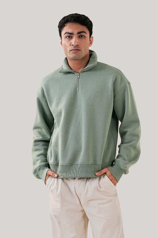 Essential Sea Green Zipper Sweatshirt