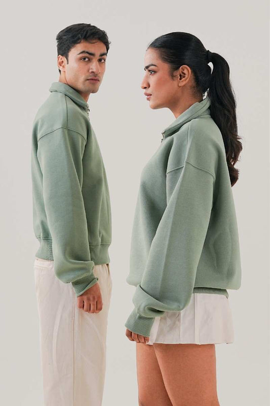 Essential Sea Green Zipper Sweatshirt