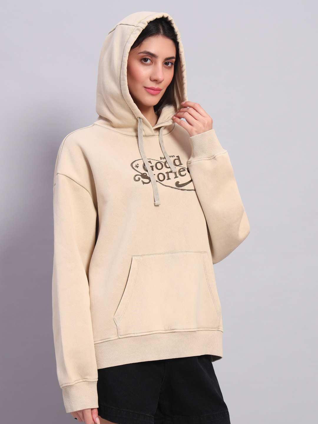 Women’s Beige Acid Wash Hoodie