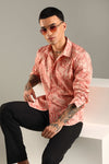 Coral Topographic Pattern Printed Shirt