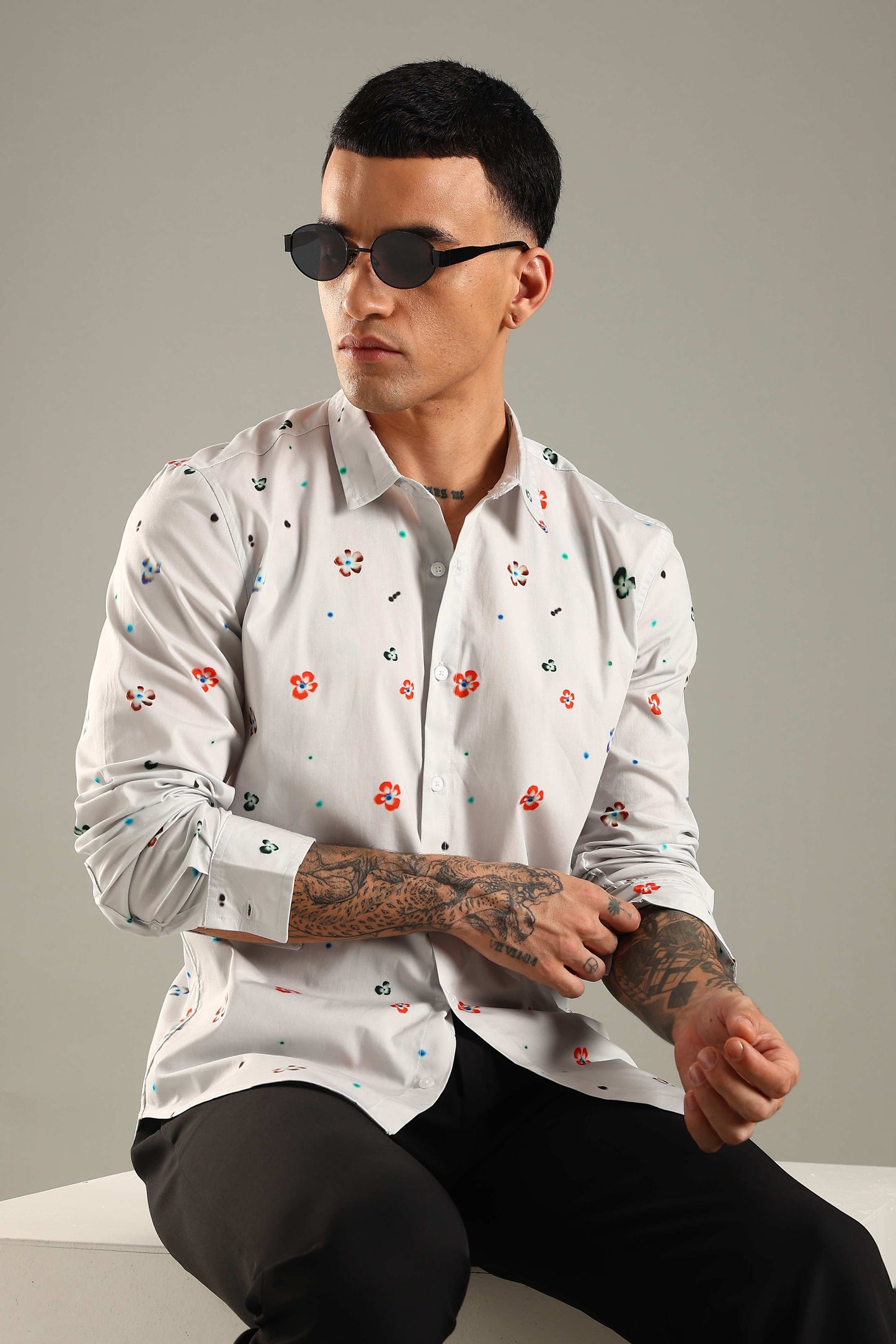 White Printed Casual Shirt
