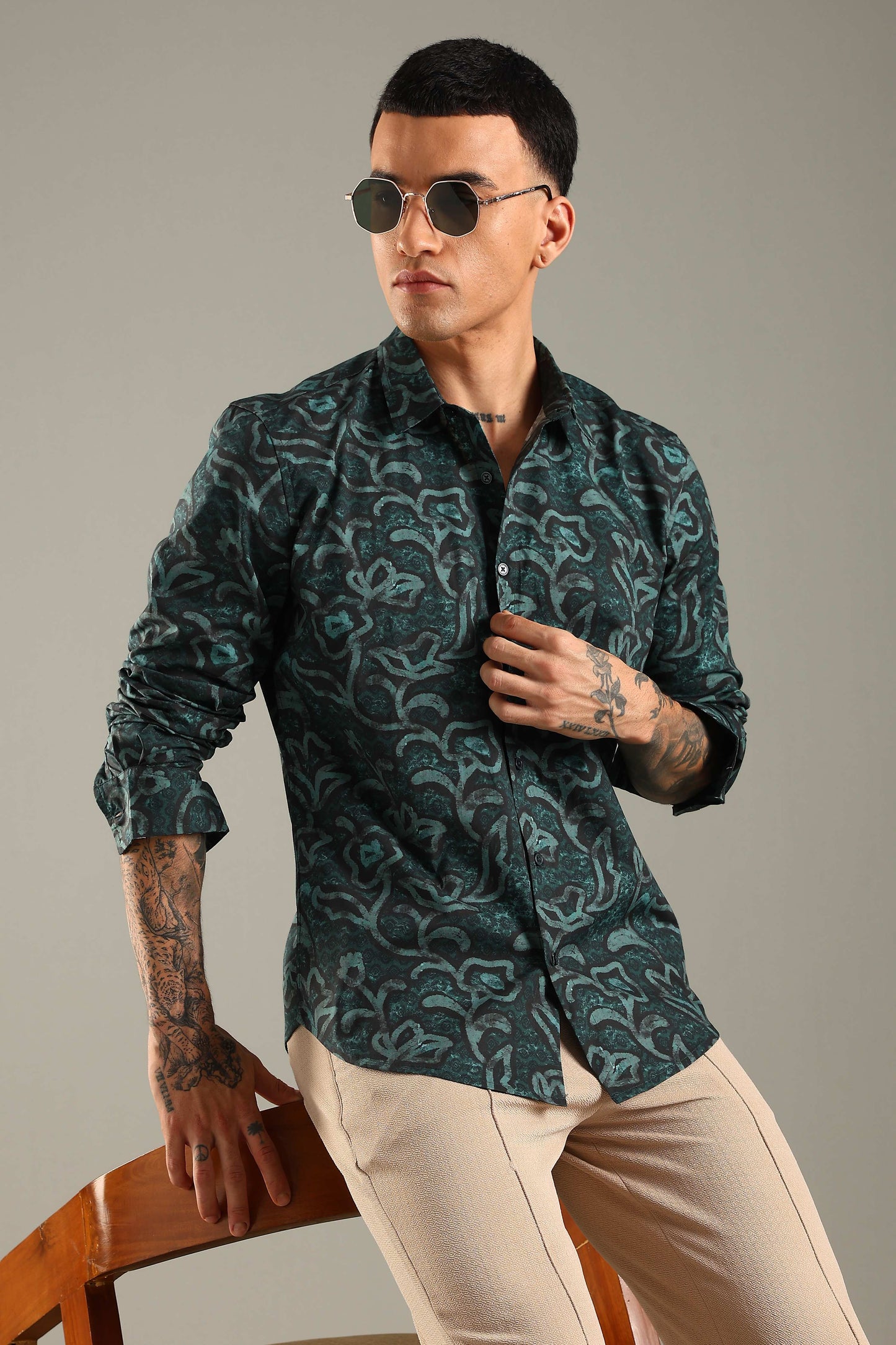 Dark Teal Printed Shirt