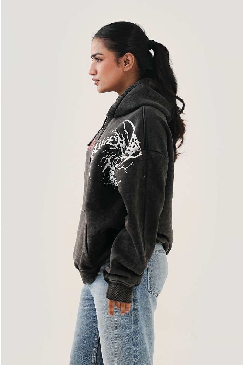 Acid Wash Black Hoodie (Womens)