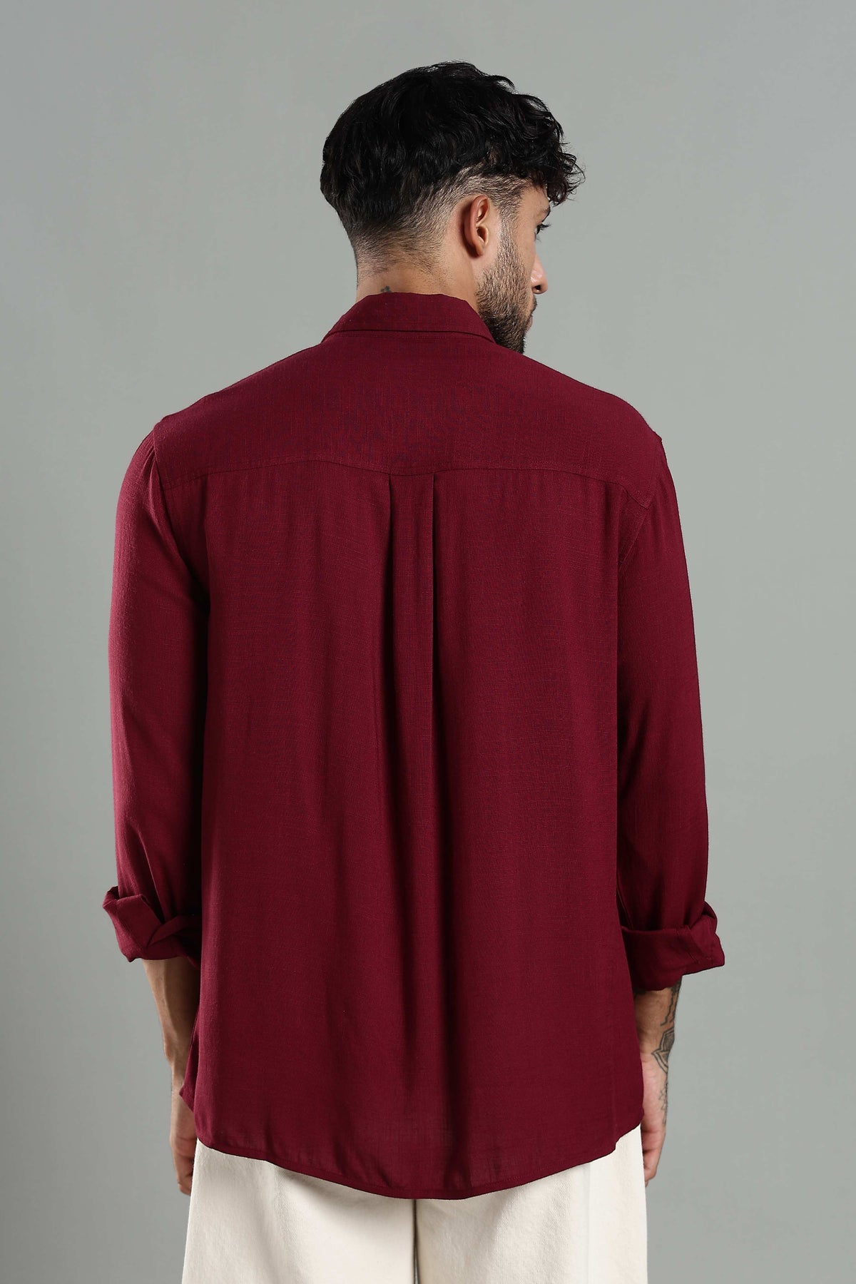 Linen Blend Maroon Casual Shirt