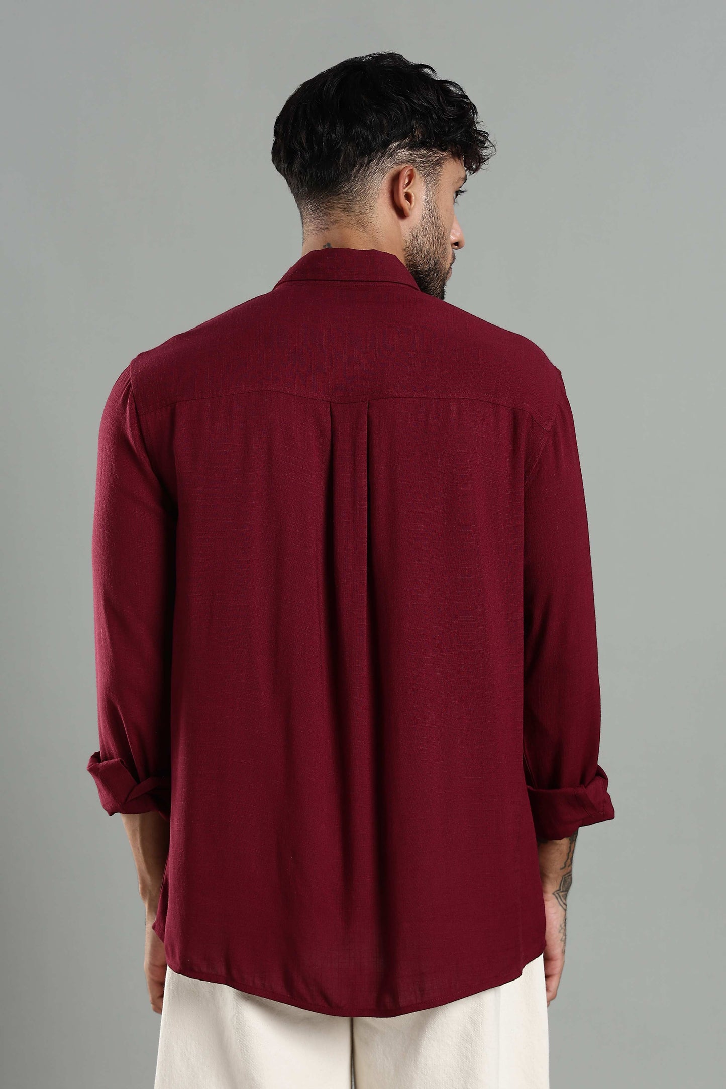 Linen Blend Maroon Casual Shirt