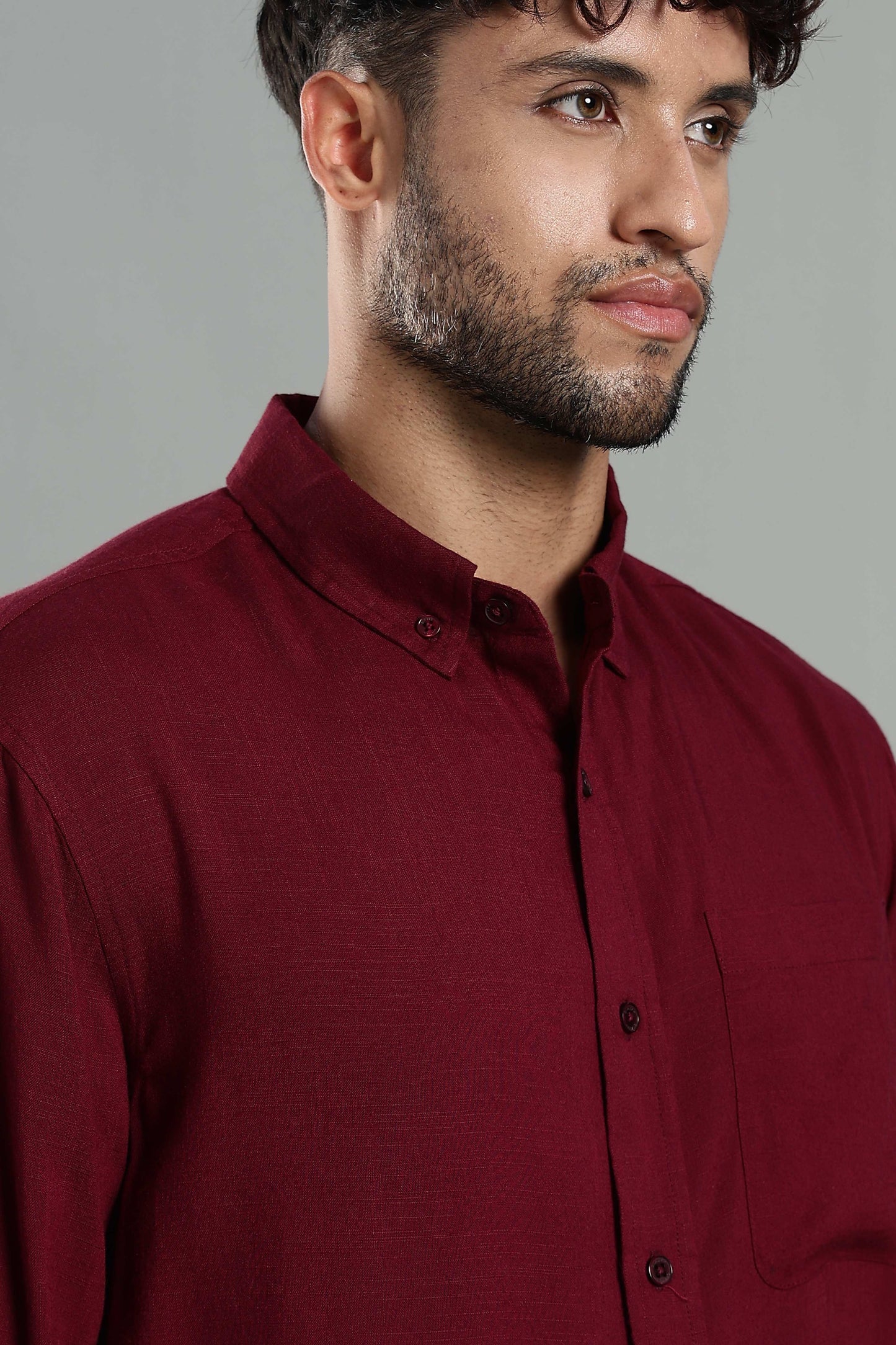 Linen Blend Maroon Casual Shirt