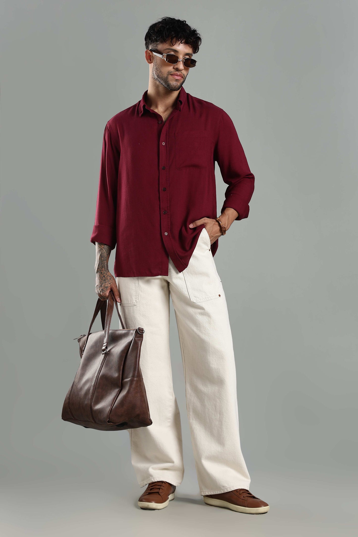 Linen Blend Maroon Casual Shirt