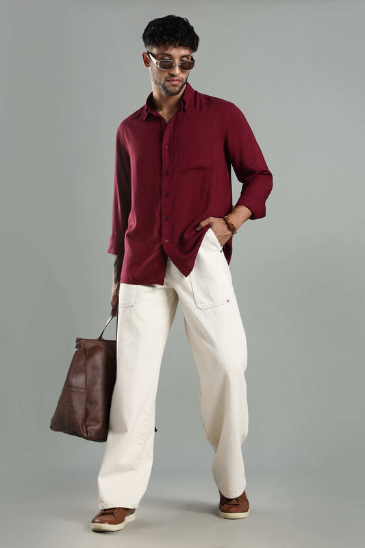 Linen Blend Maroon Casual Shirt
