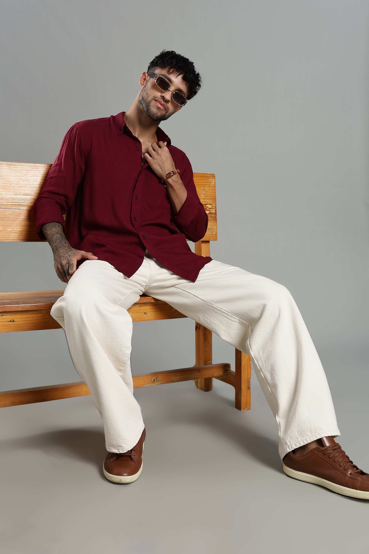 Linen Blend Maroon Casual Shirt
