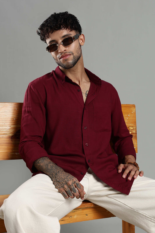 Linen Blend Maroon Casual Shirt