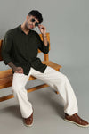 Linen Blend Dark Green Casual Shirt