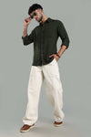 Linen Blend Dark Green Casual Shirt