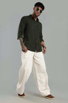 Linen Blend Dark Green Casual Shirt