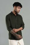 Linen Blend Dark Green Casual Shirt