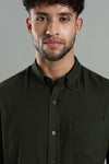 Linen Blend Dark Green Casual Shirt