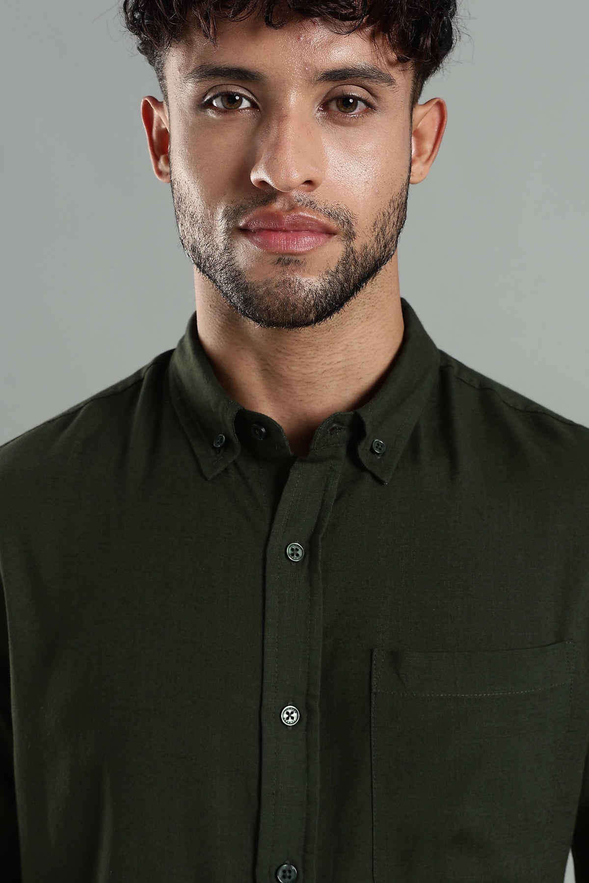 Linen Blend Dark Green Casual Shirt