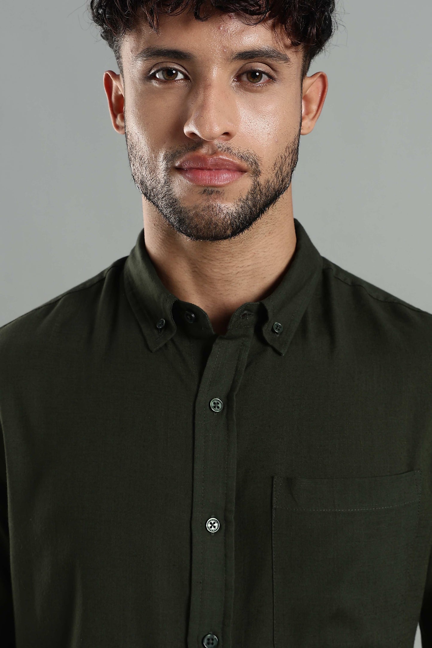 Linen Blend Dark Green Casual Shirt