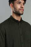 Linen Blend Dark Green Casual Shirt