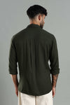 Linen Blend Dark Green Casual Shirt