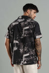 Men's Black Abstract Nature-Print Cuban Collar Shirt