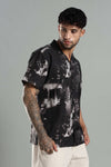 Men's Black Abstract Nature-Print Cuban Collar Shirt