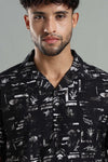 Relaxed-Fit Printed Cuban Collar Shirt in Black and White