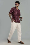 Wine Abstract Resort-Print Cuban Collar Shirt