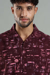 Wine Abstract Resort-Print Cuban Collar Shirt