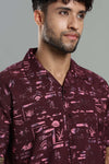 Wine Abstract Resort-Print Cuban Collar Shirt