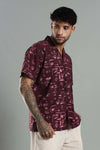 Wine Abstract Resort-Print Cuban Collar Shirt