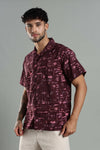 Wine Abstract Resort-Print Cuban Collar Shirt