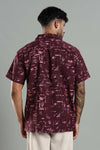 Wine Abstract Resort-Print Cuban Collar Shirt