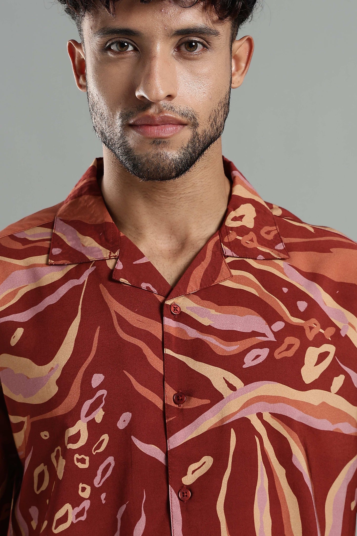 Tropical Print Cuban Collar Shirt