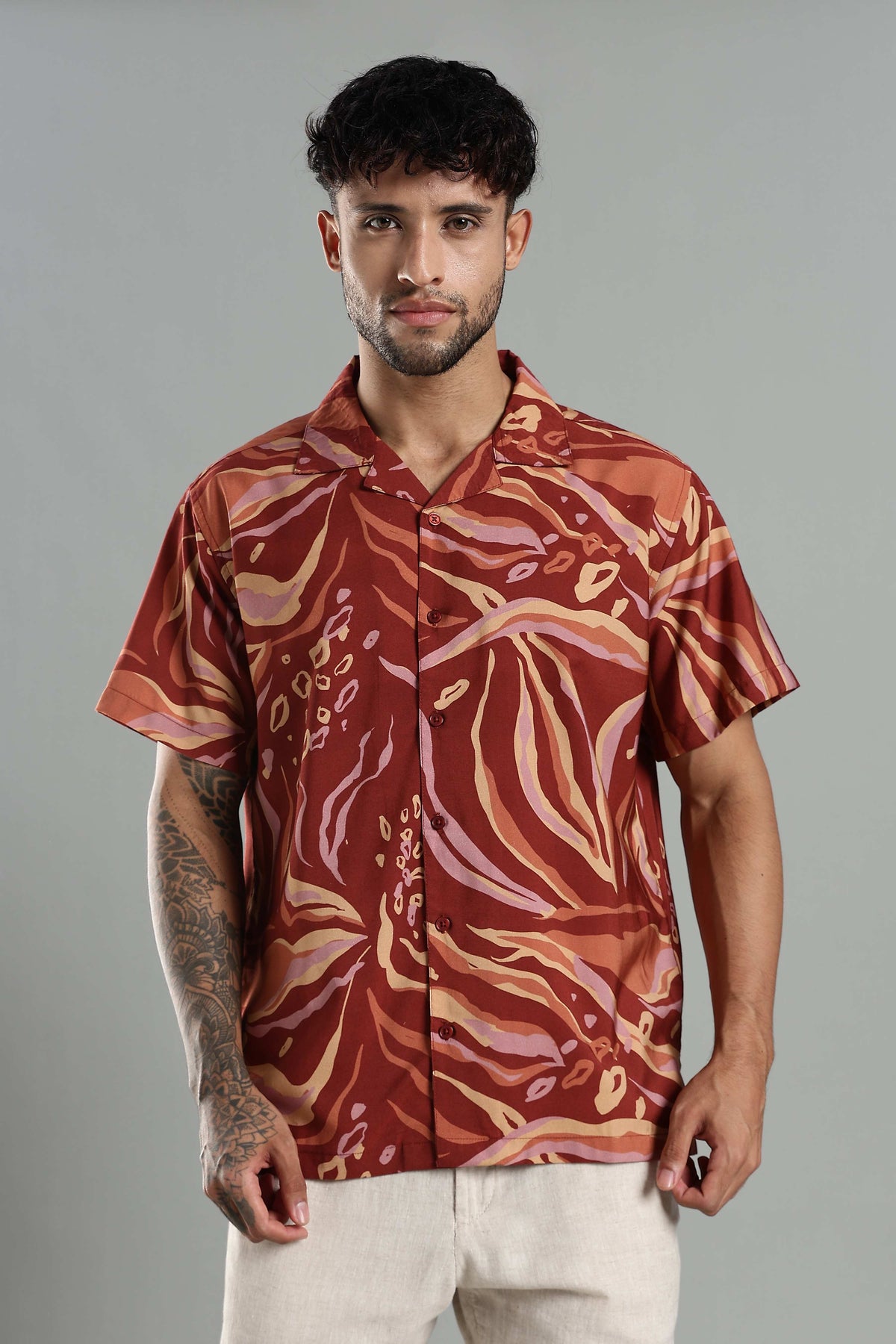 Tropical Print Cuban Collar Shirt