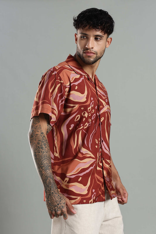 Tropical Print Cuban Collar Shirt