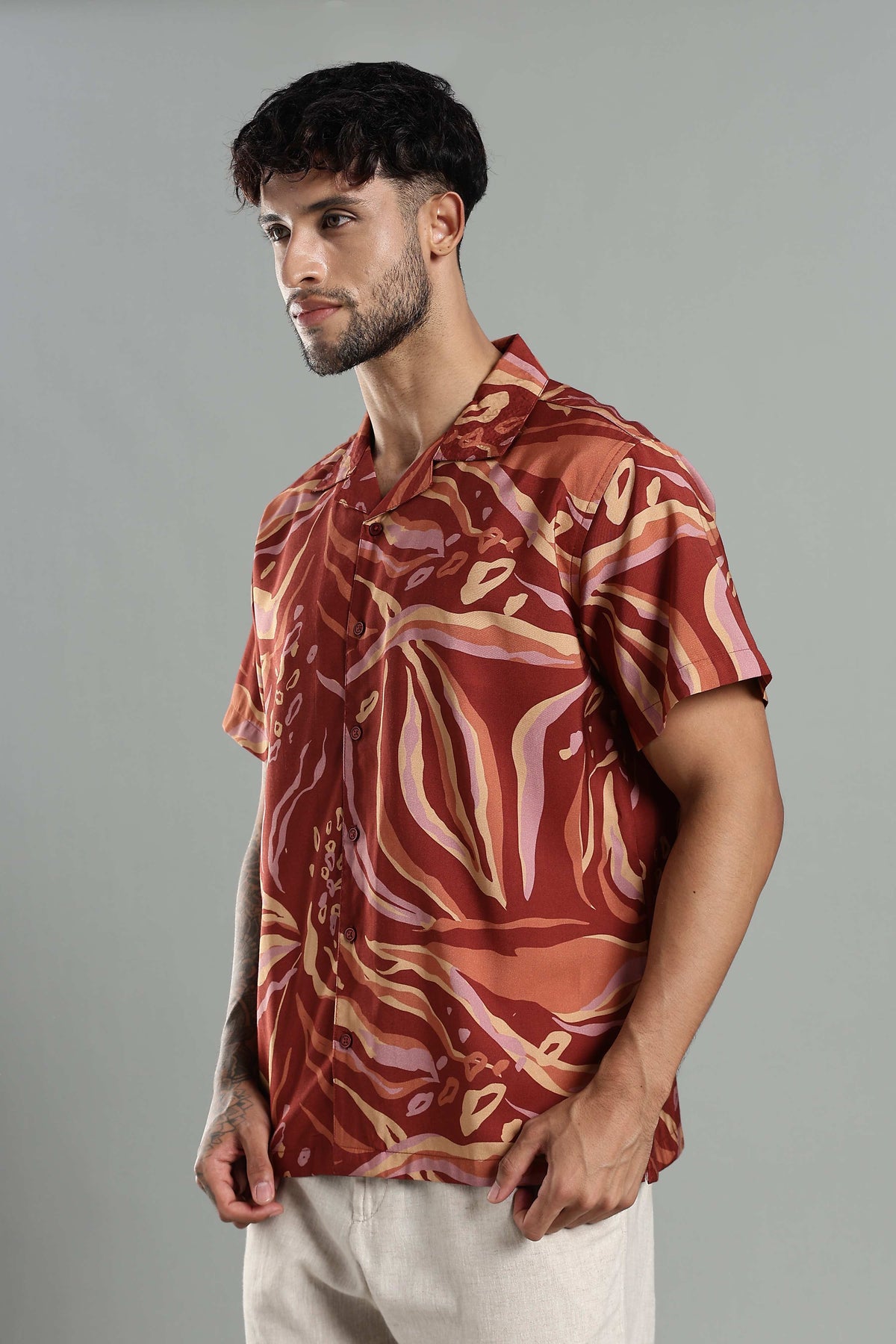 Tropical Print Cuban Collar Shirt