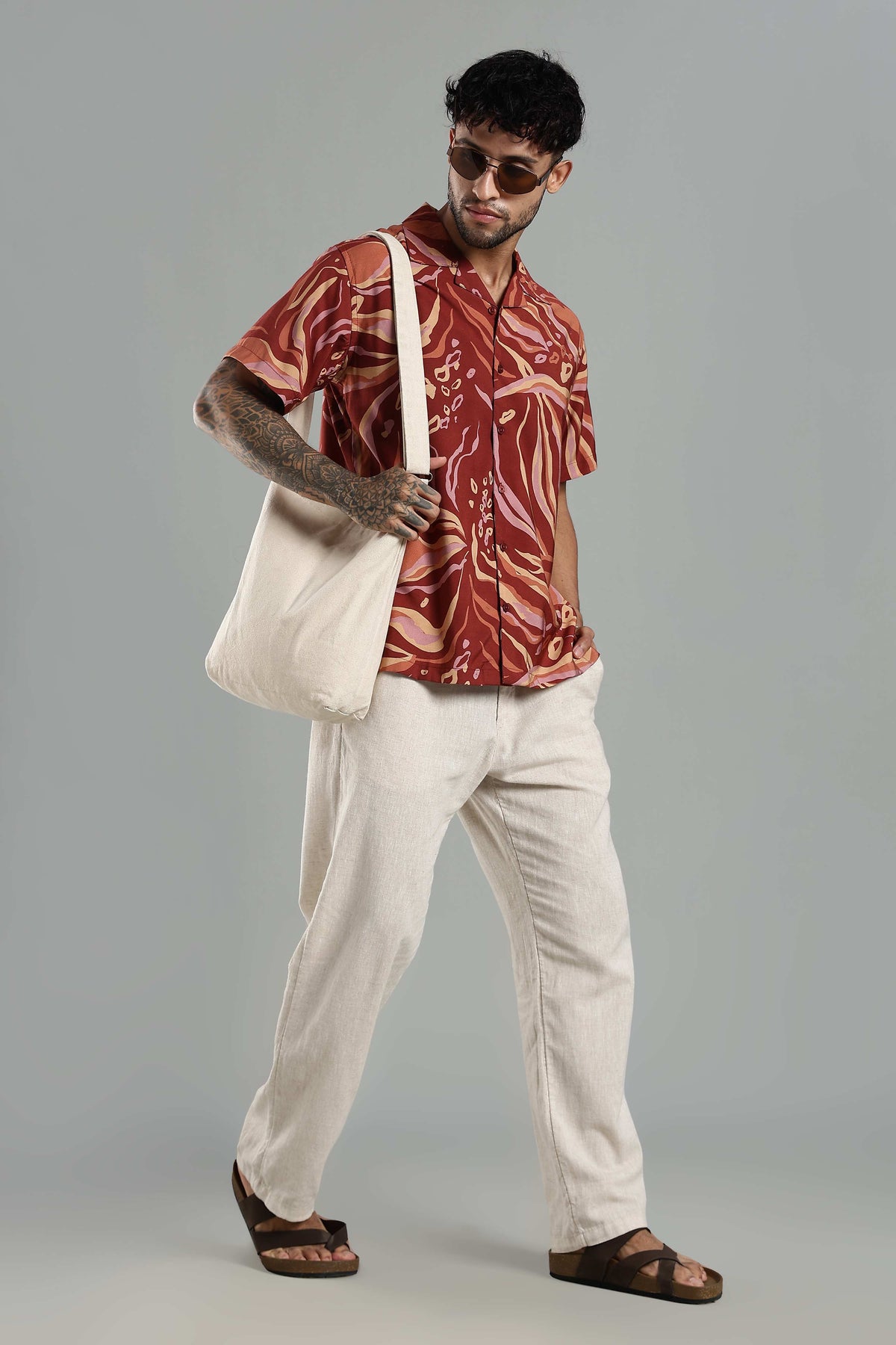 Tropical Print Cuban Collar Shirt