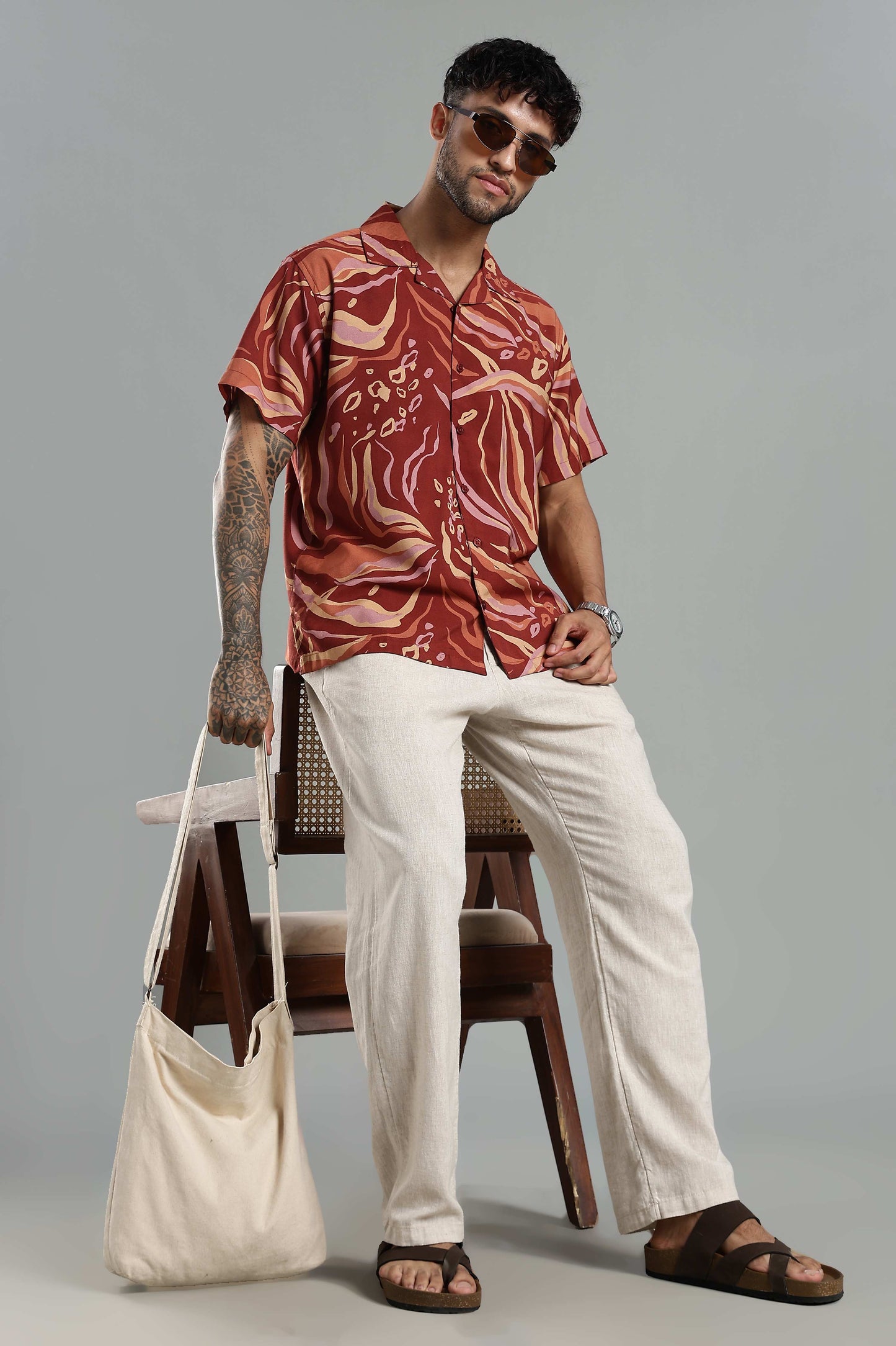 Tropical Print Cuban Collar Shirt