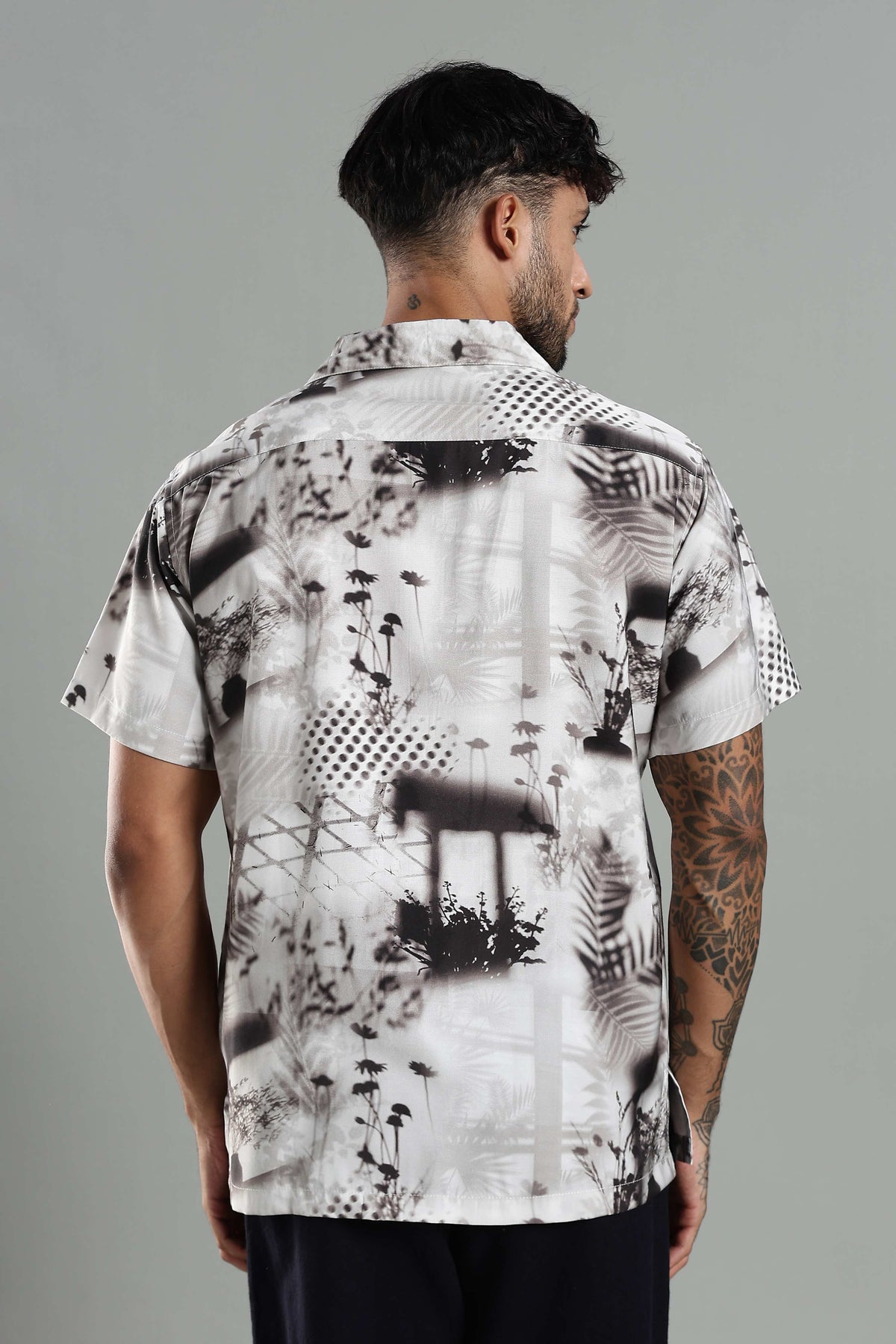 Nature-Print Cuban Collar Shirt