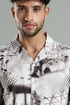 Nature-Print Cuban Collar Shirt