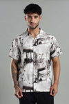 Nature-Print Cuban Collar Shirt