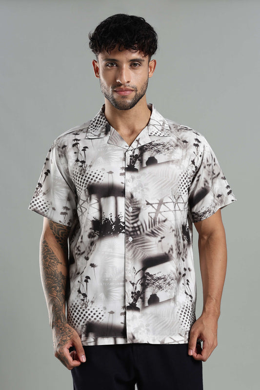 Nature-Print Cuban Collar Shirt