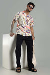 Cuban Collar Shirt in Cream with Artistic Tropical Print