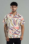 Cuban Collar Shirt in Cream with Artistic Tropical Print