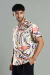 Cuban Collar Shirt in Cream with Artistic Tropical Print