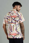 Cuban Collar Shirt in Cream with Artistic Tropical Print