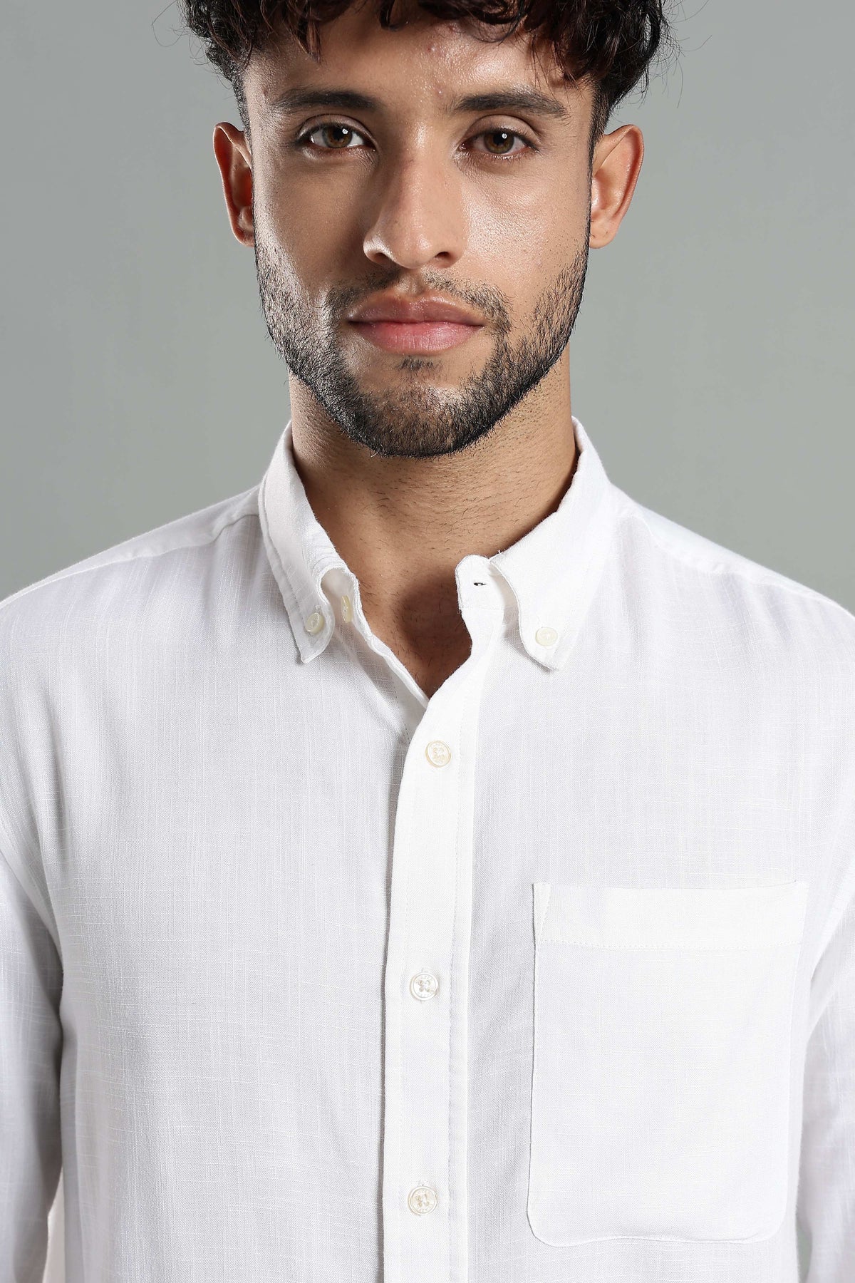 Linen Blend Classic White Textured Shirt
