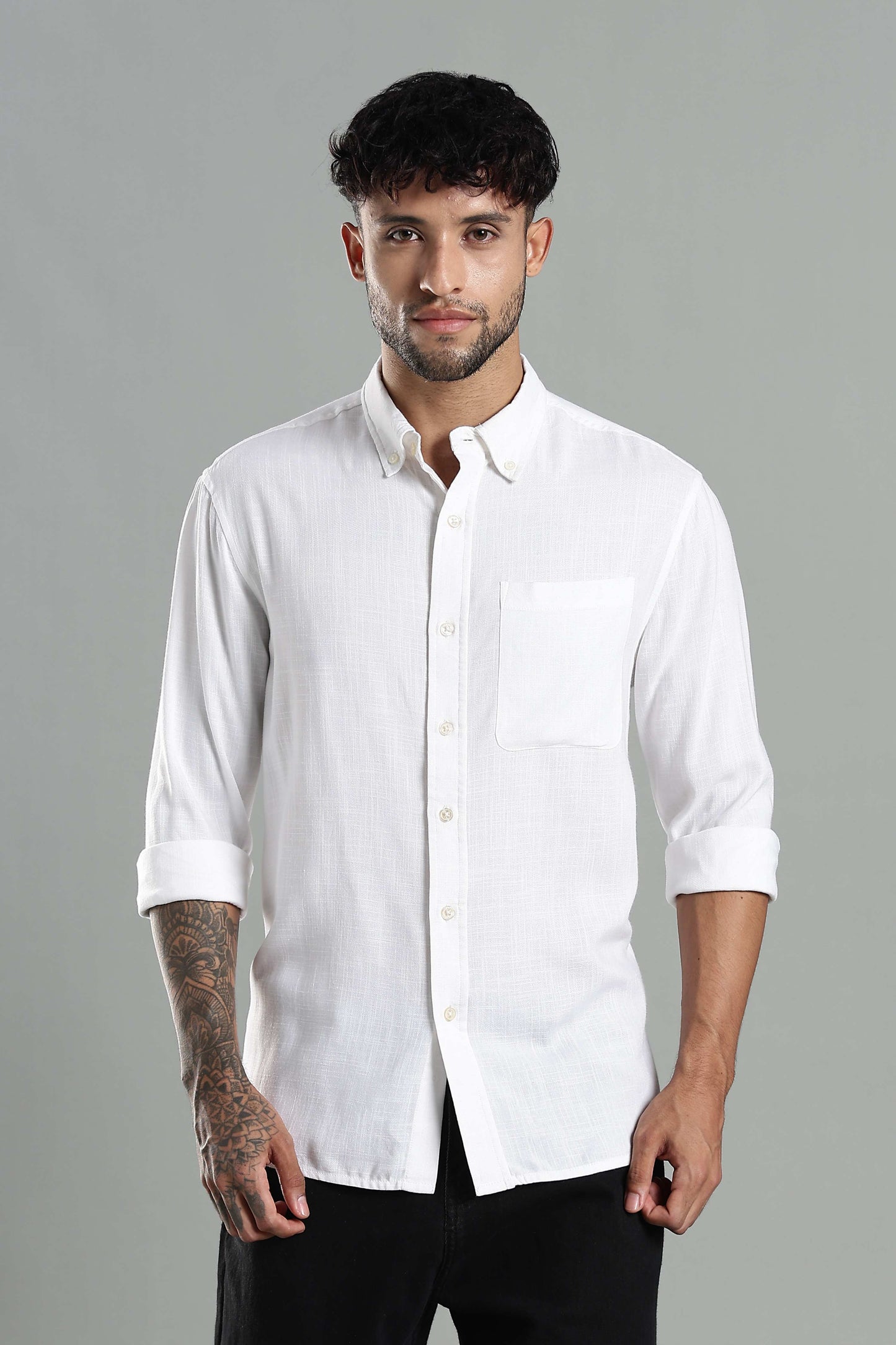 Linen Blend Classic White Textured Shirt
