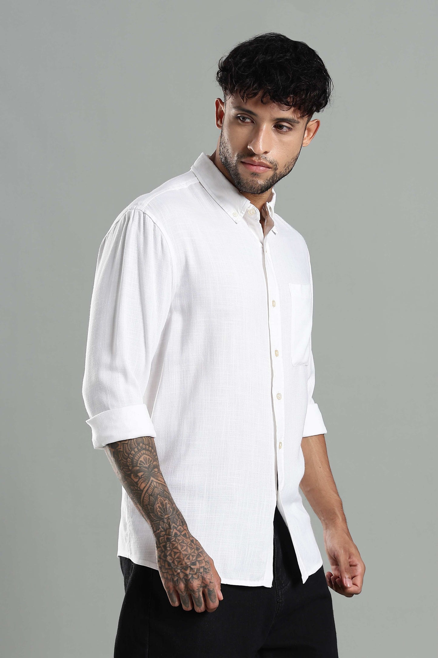 Linen Blend Classic White Textured Shirt