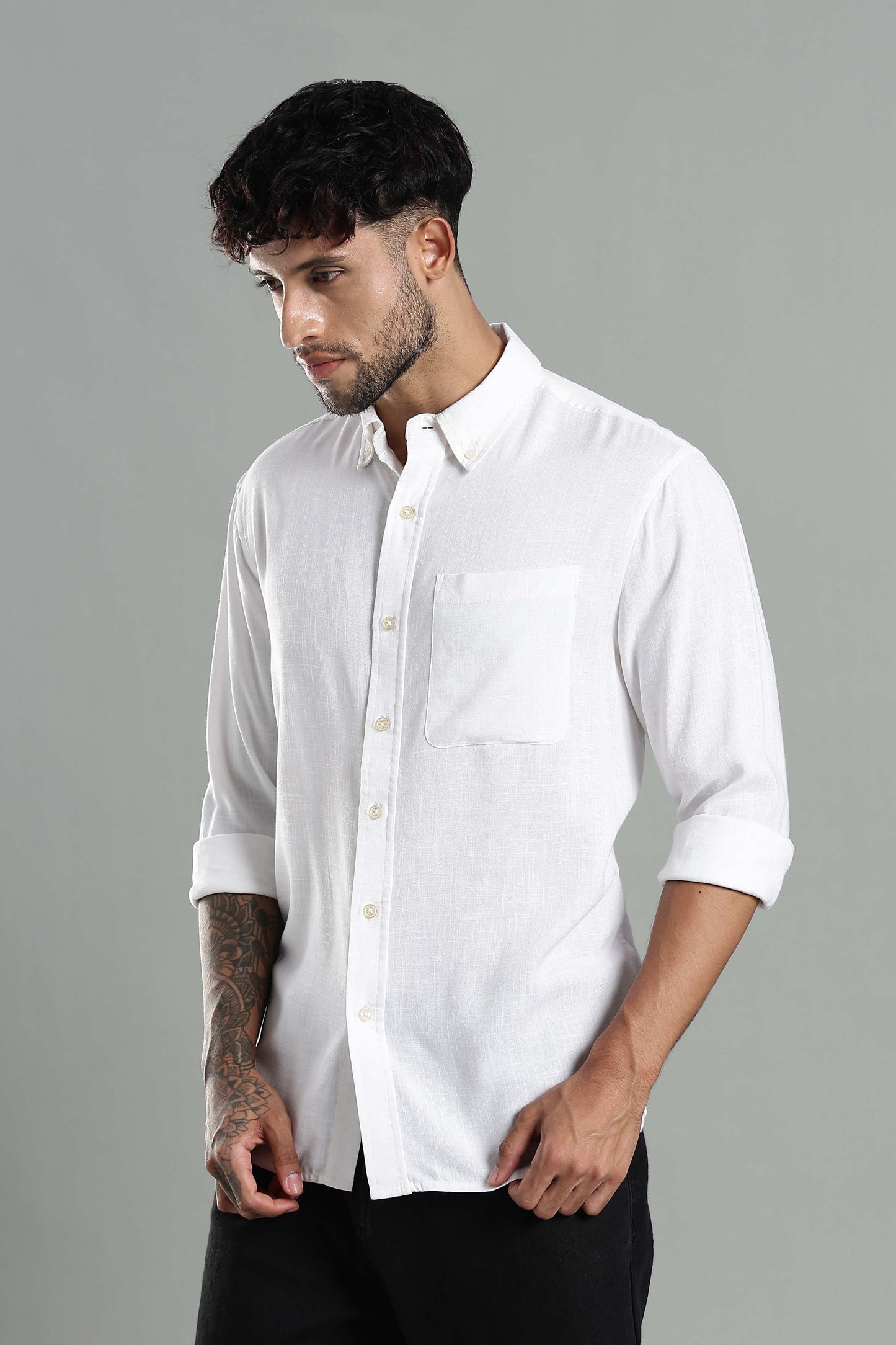Linen Blend Classic White Textured Shirt
